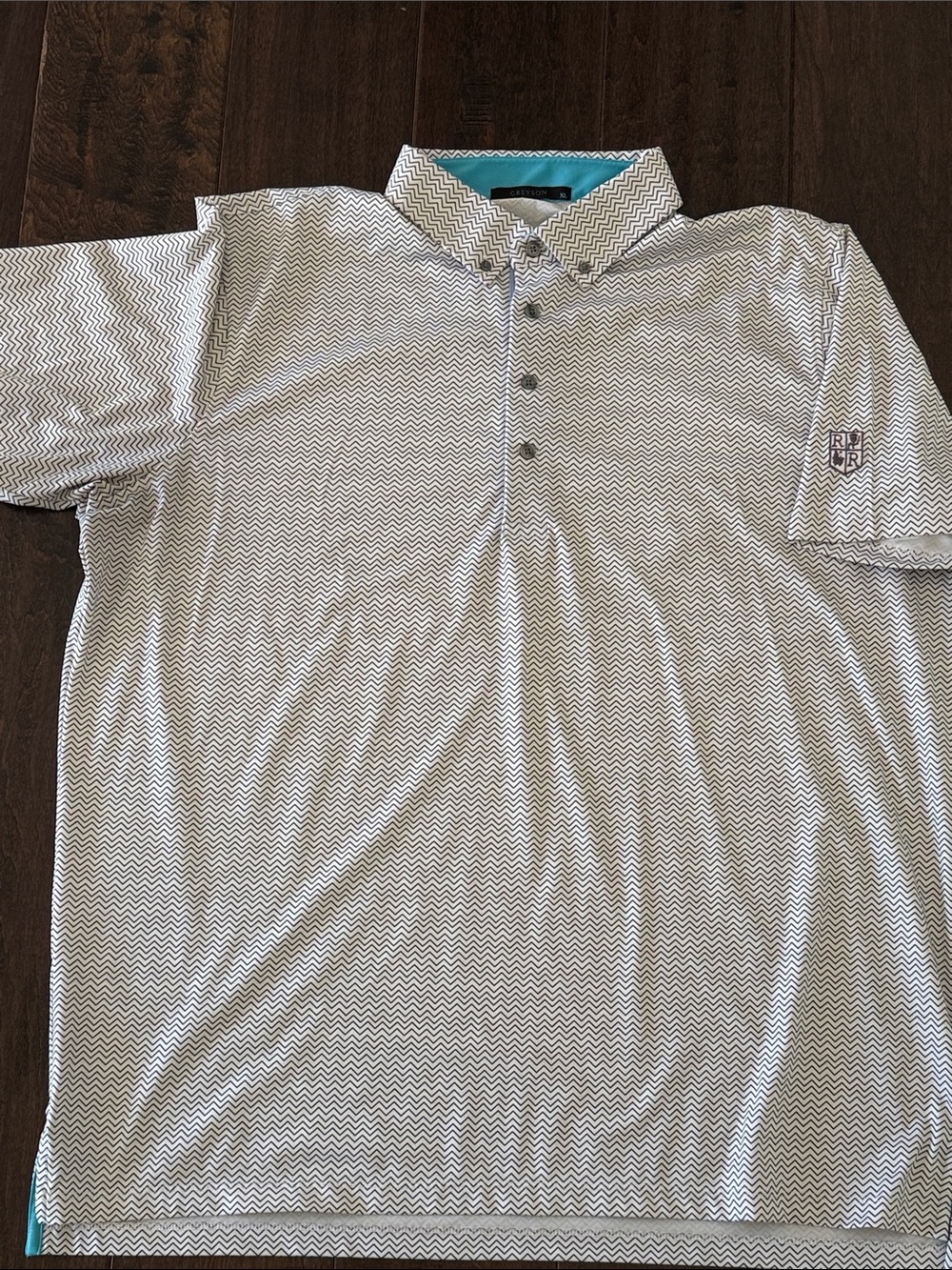 Greyson Men's Chevron Polo in White and Black with Teal Accents